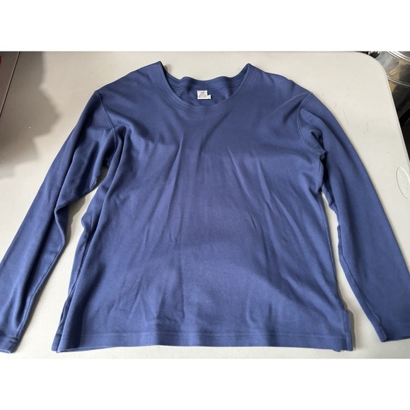 Peruvian Connection Tops - Peruvian Connection Blue Long Sleeve Pima Cotton Shirt Comfy Basic Top Large